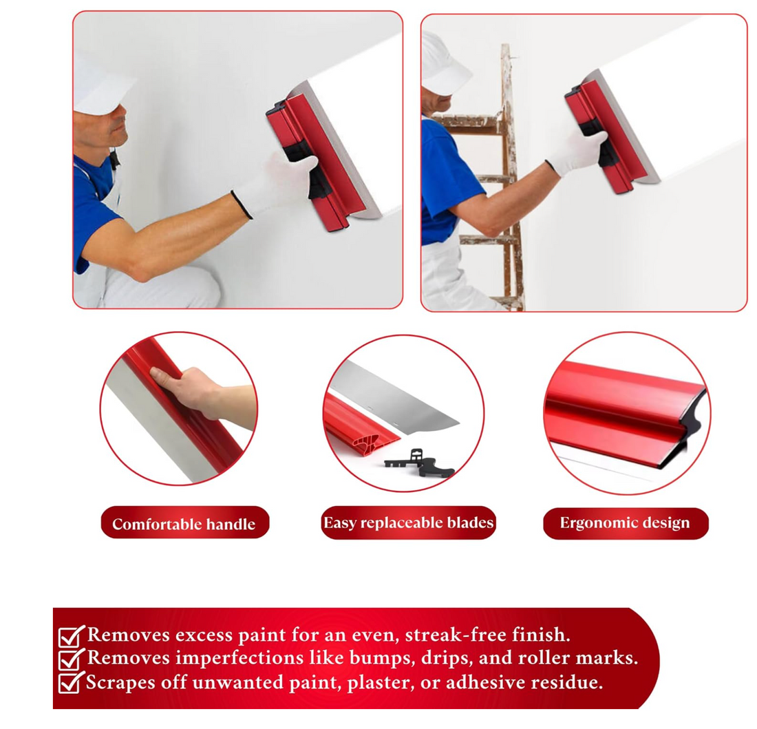 Finisher skimming a ceiling with a PLONIC blade on a telescopic extension pole