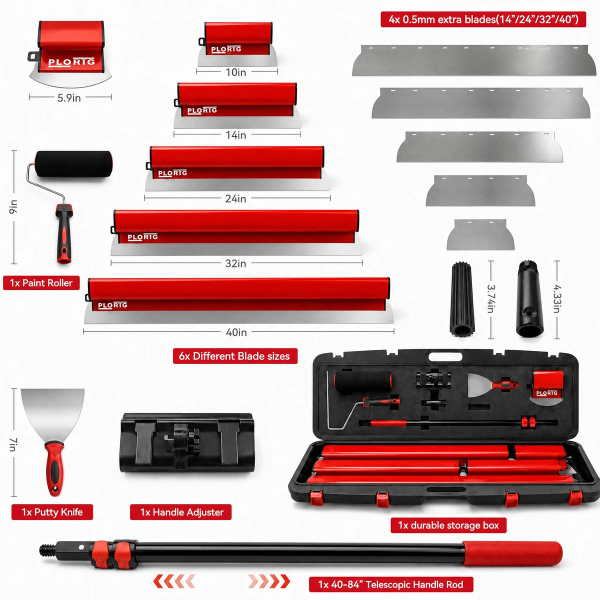 Drywall Skimming Blade Set with Portable Case (6-Piece Set)