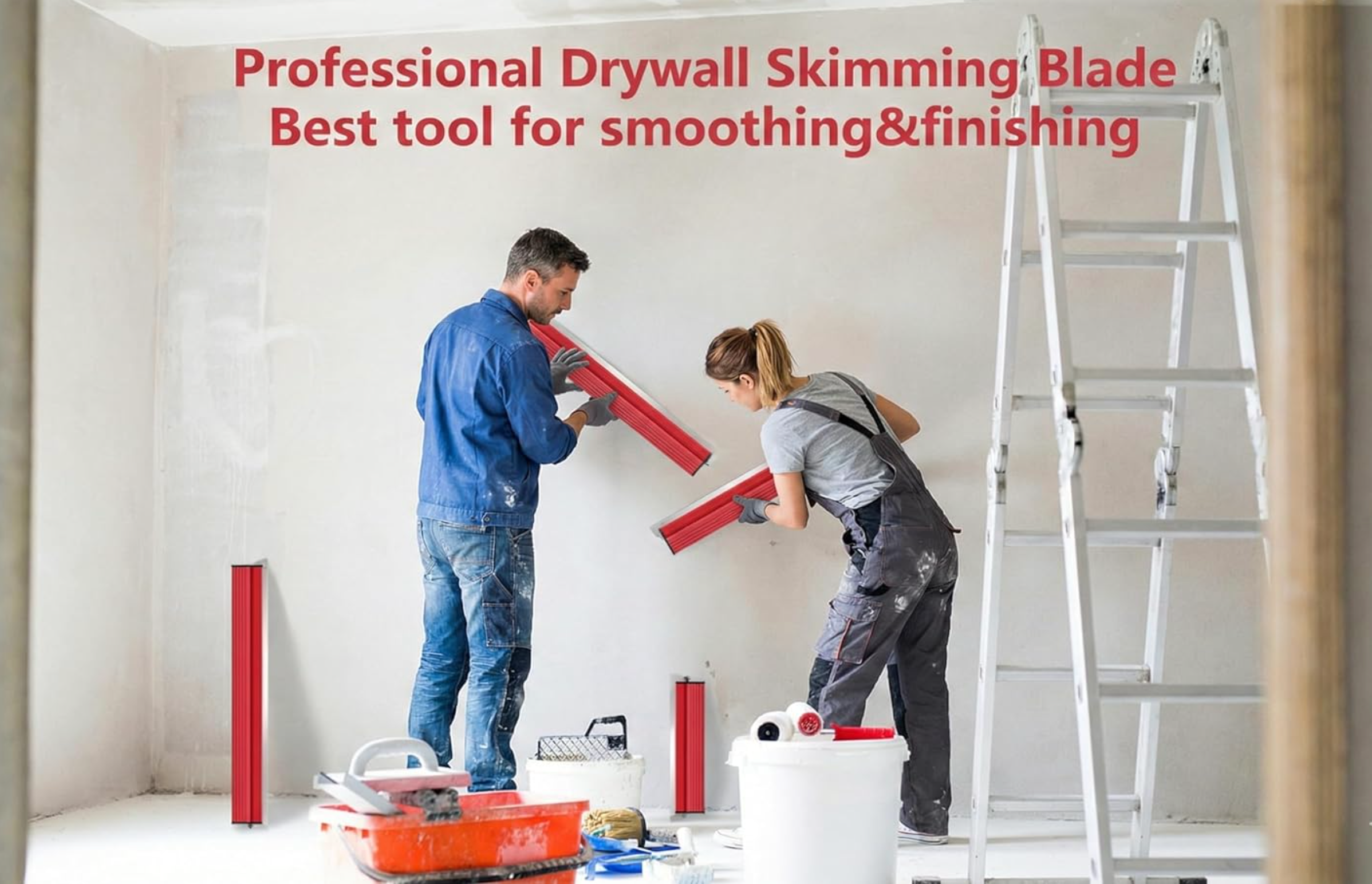 PLONIC 3-piece stainless steel skimming blade set | PLONIC drywall finishing blade kit with extension pole | 10 inch stainless steel skimming blade | 16 inch drywall skim coat blade | 24 inch professional skimming blade | Adjustable telescopic pole for drywall finishing | Drywall skimming blade set for smooth walls | Stainless steel skim coating blades for plaster | Professional drywall finishing tools by PLONIC | Flexible drywall blade for joint compound application | Wall and ceiling skimming blade kit | 