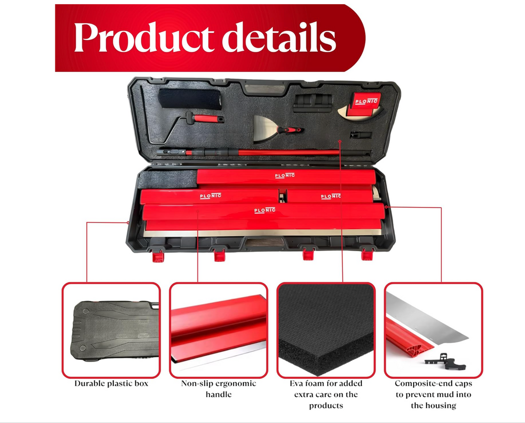 PLONIC 5-Piece Skimming Blade Set — 10", 14", 24", 32" & 40" Stainless Steel Blades + Extension Handle & Carry Case