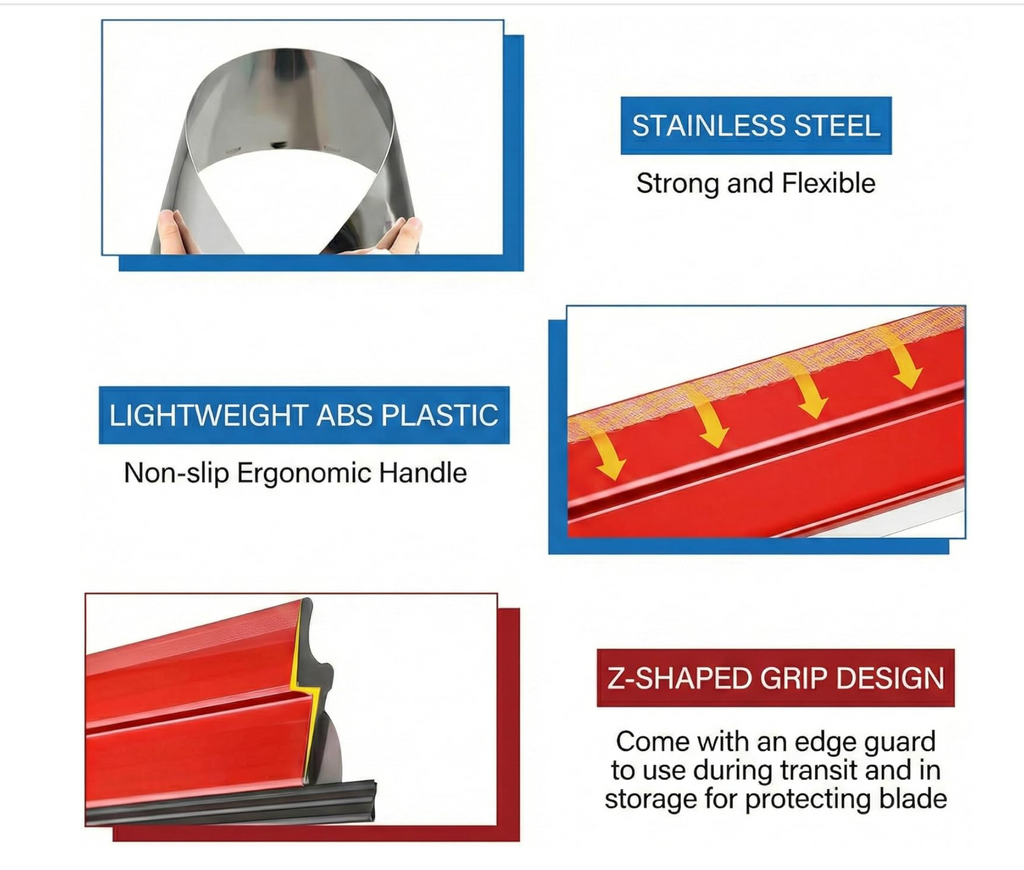 PLONIC 3-piece stainless steel skimming blade set | PLONIC drywall finishing blade kit with extension pole | 10 inch stainless steel skimming blade | 16 inch drywall skim coat blade | 24 inch professional skimming blade | Adjustable telescopic pole for drywall finishing | Drywall skimming blade set for smooth walls | Stainless steel skim coating blades for plaster | Professional drywall finishing tools by PLONIC | Flexible drywall blade for joint compound application | Wall and ceiling skimming blade kit | 